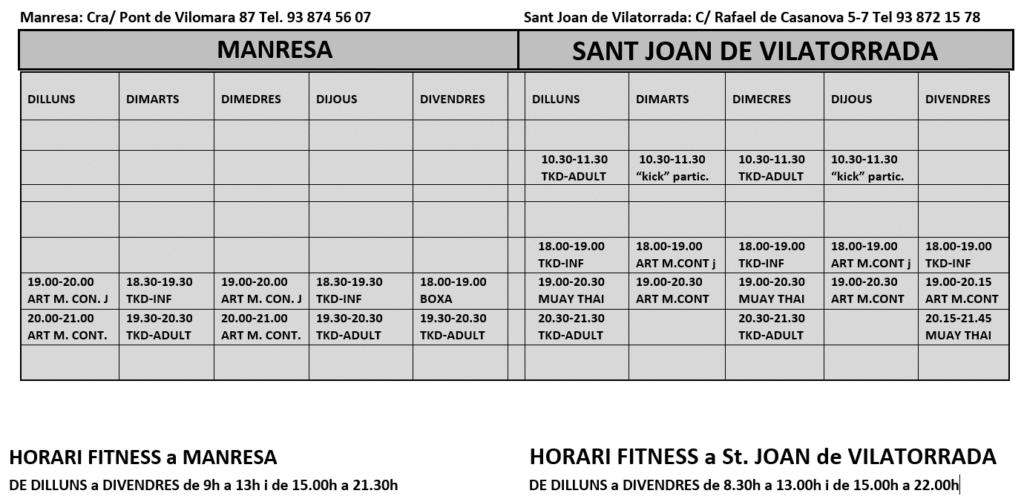 Foto de planilla de horarios de gimnasio